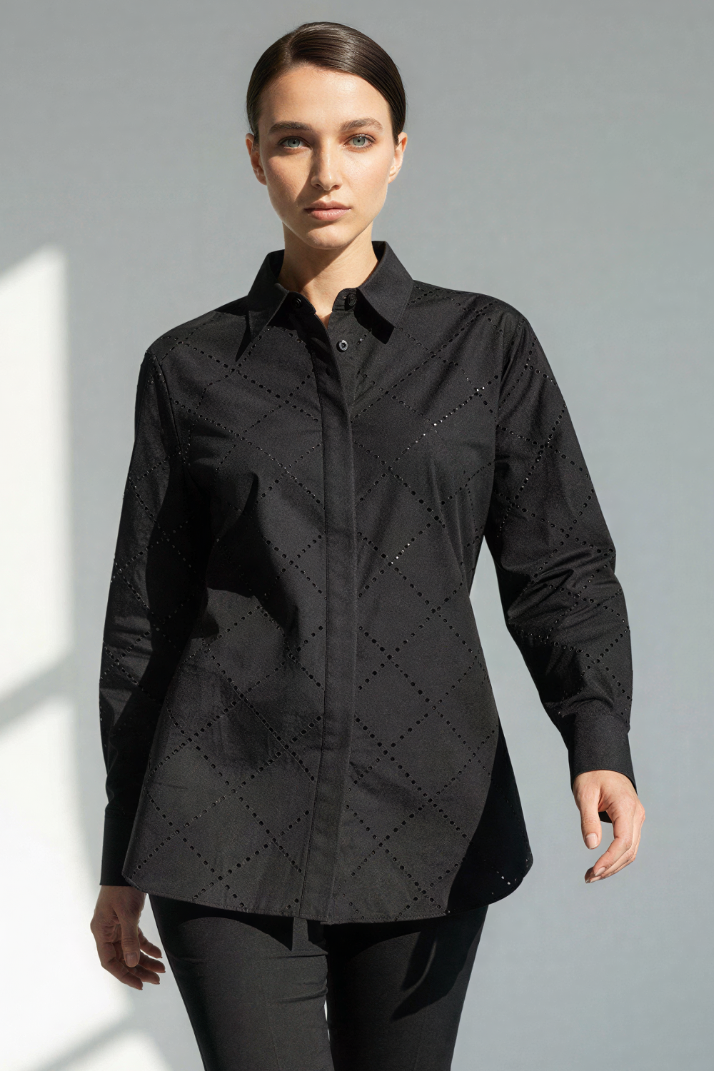 Stone Pattern Pocketless Long Sleeve Cotton Shirt - image 2