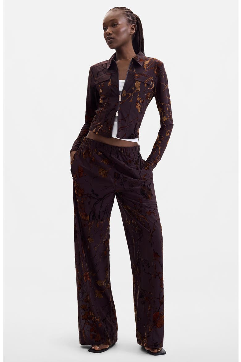 Burnout Floral Wide Leg Pants, Alternate, color, BROWN