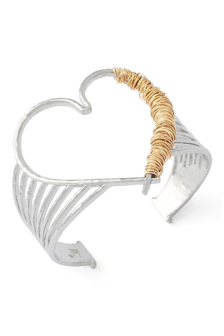 Wire Wrap Heart Cuff Bracelet, Alternate, color, TWO TONE