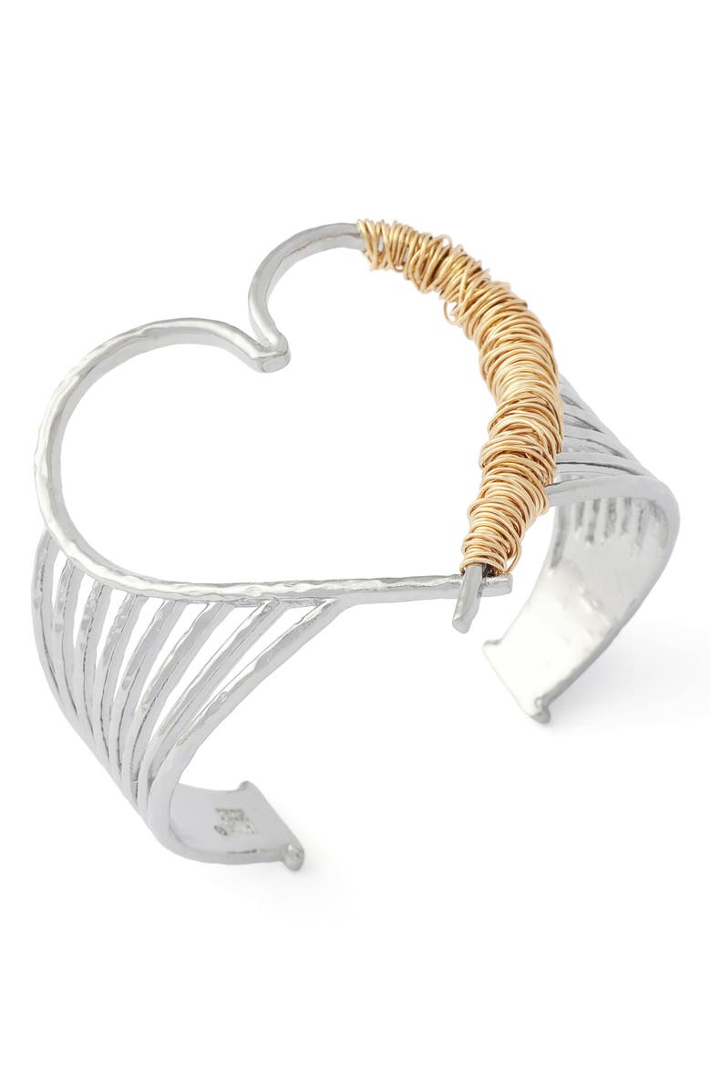 Robert Lee Morris Wire Wrap Heart Cuff Bracelet, Alternate, color, Two Tone