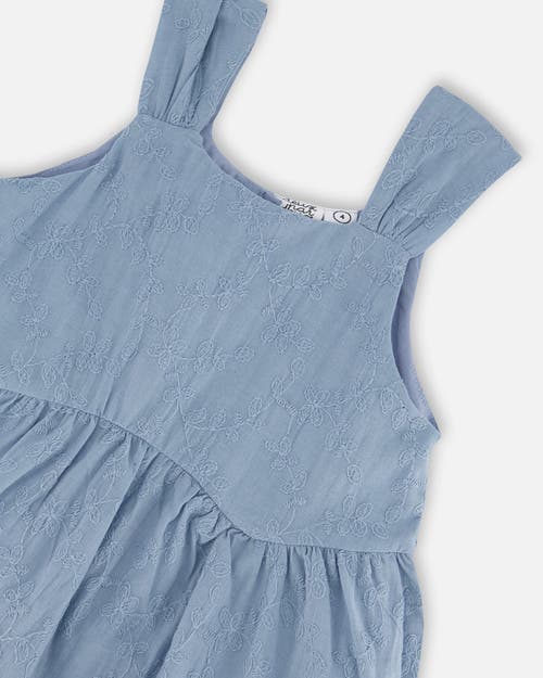 Deux Par Deux Girls' Multi-tiered Eyelet Dress - Little Kid In Gray Blue