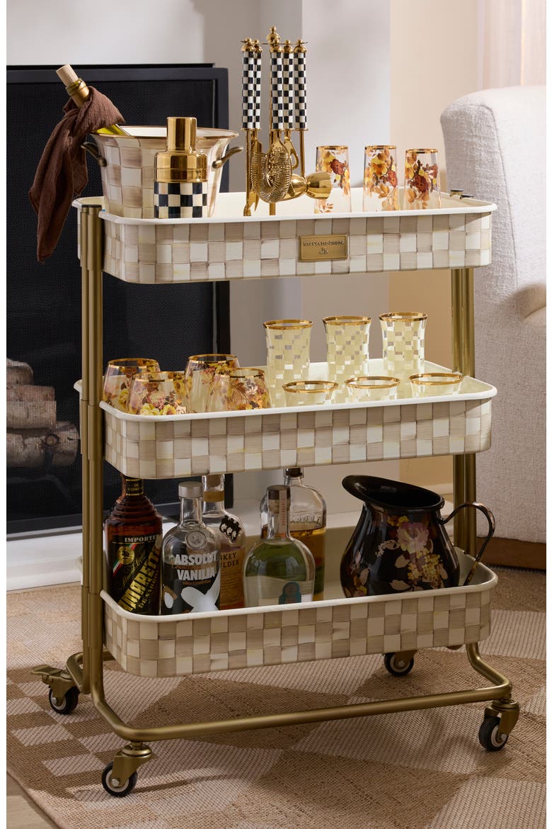 Mocha Check 3-Tier Kitchen Cart, Alternate, color, MOCHA