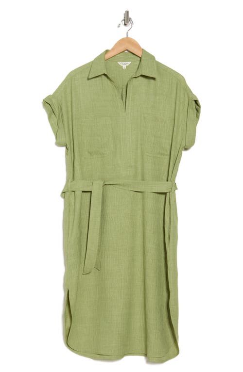 Max Studio Textured Short Sleeve Midi Shirtdress In Hleaf-heather Leaf