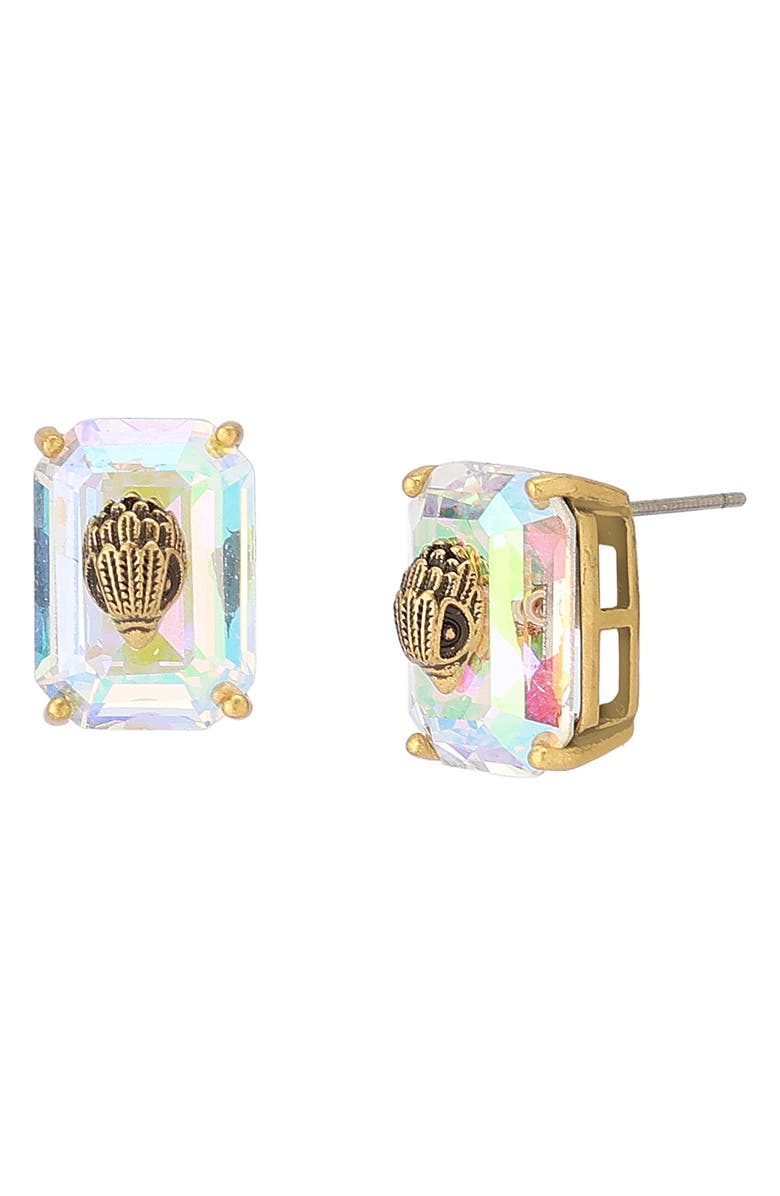 Kurt Geiger London Emerald Cut Crystal Eagle's Head Stud Earrings, Main, color, Crystal Abalone