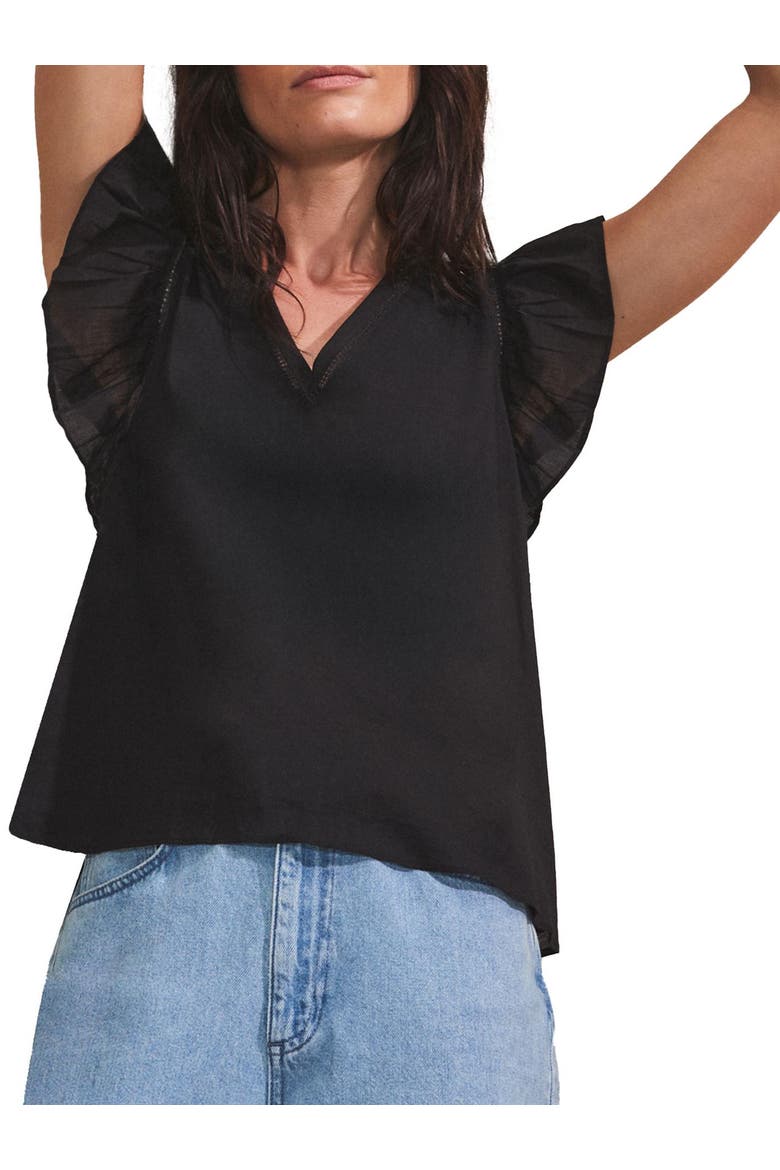Cotton Frill Sleeve Top, Alternate, color, Black