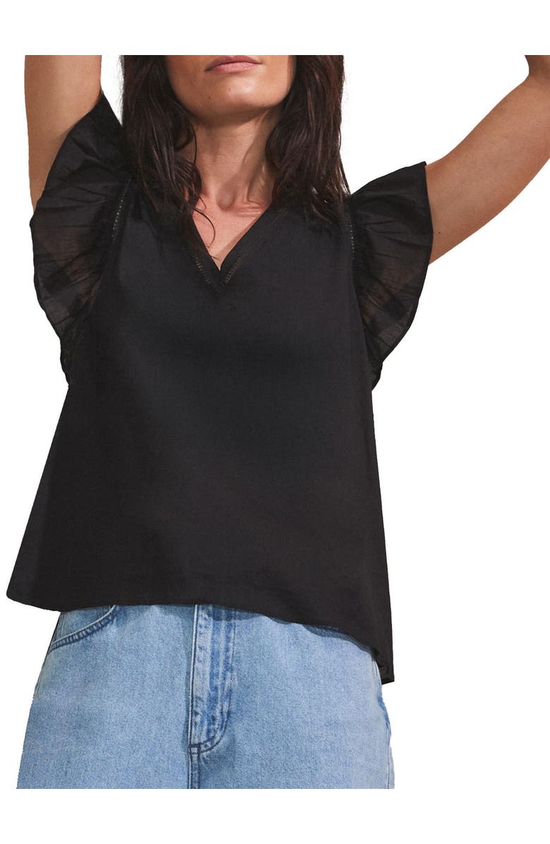 Ro&Zo Cotton Frill Sleeve Top, Alternate, color, Black