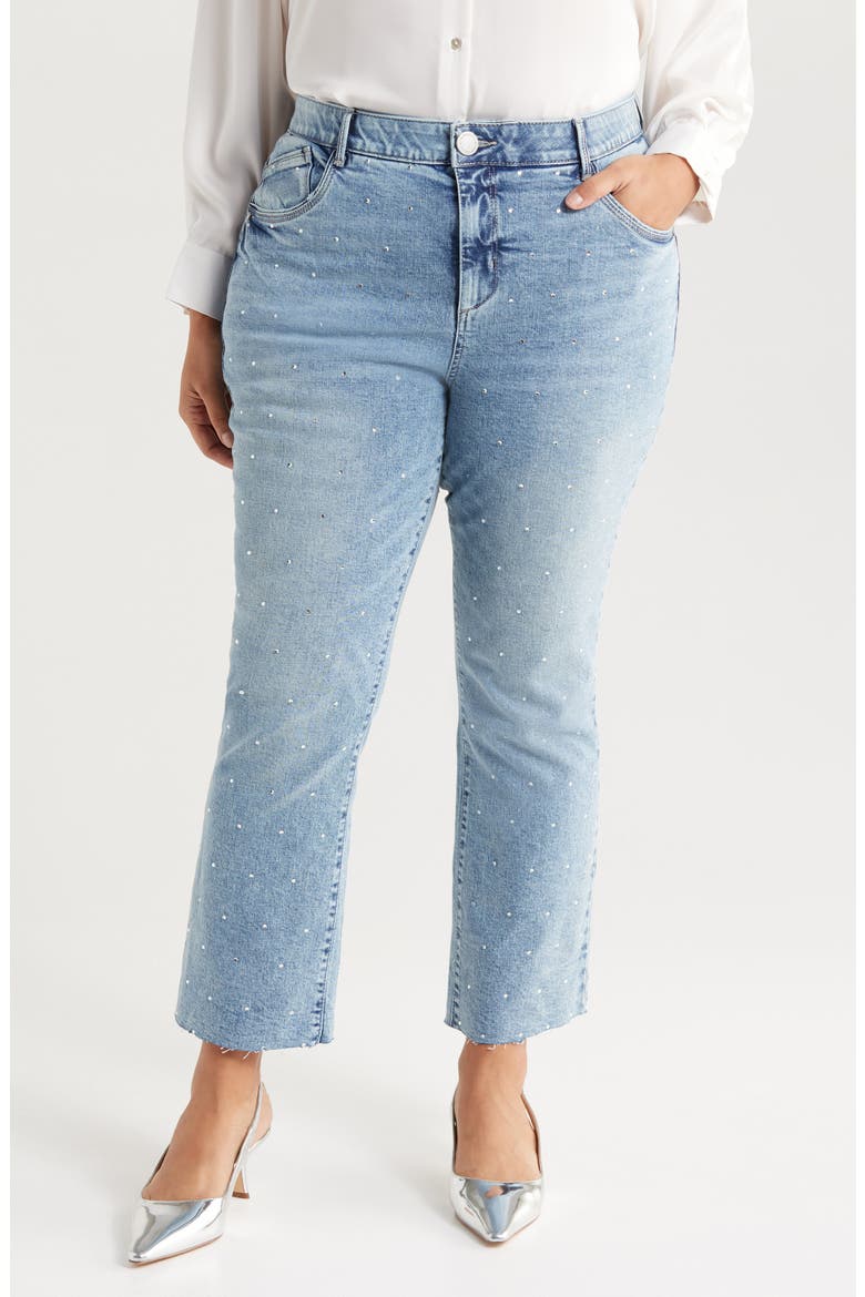 Bennett 'Ab'Solution Skyrise Rhinestone Raw Hem Ankle Bootcut Jeans, Main, color, LIGHT BLUE ARTISANAL