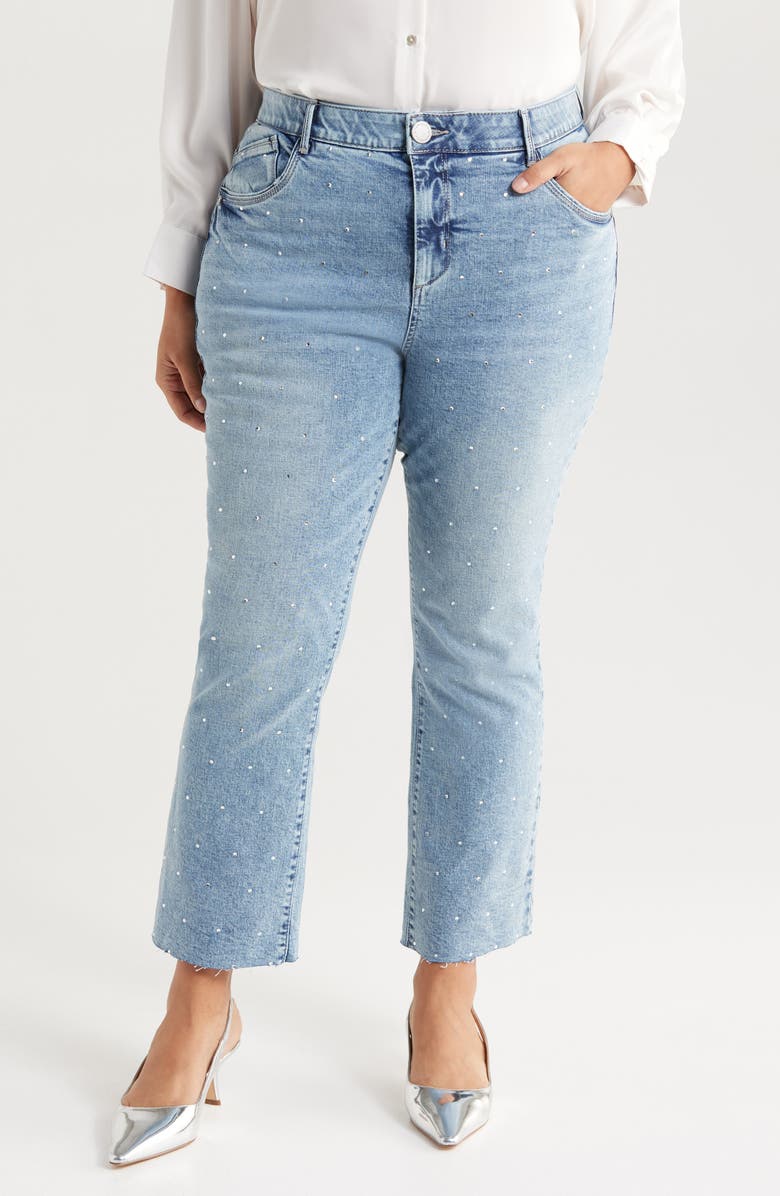 Wit & Wisdom Bennett 'Ab'Solution Skyrise Rhinestone Raw Hem Ankle Bootcut Jeans, Main, color, 
