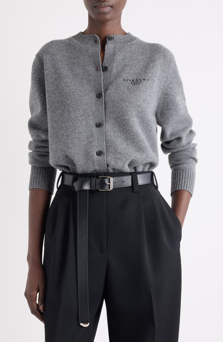 Givenchy Logo Embroidered Wool & Cashmere Cardigan, Main, color, Slate Blend