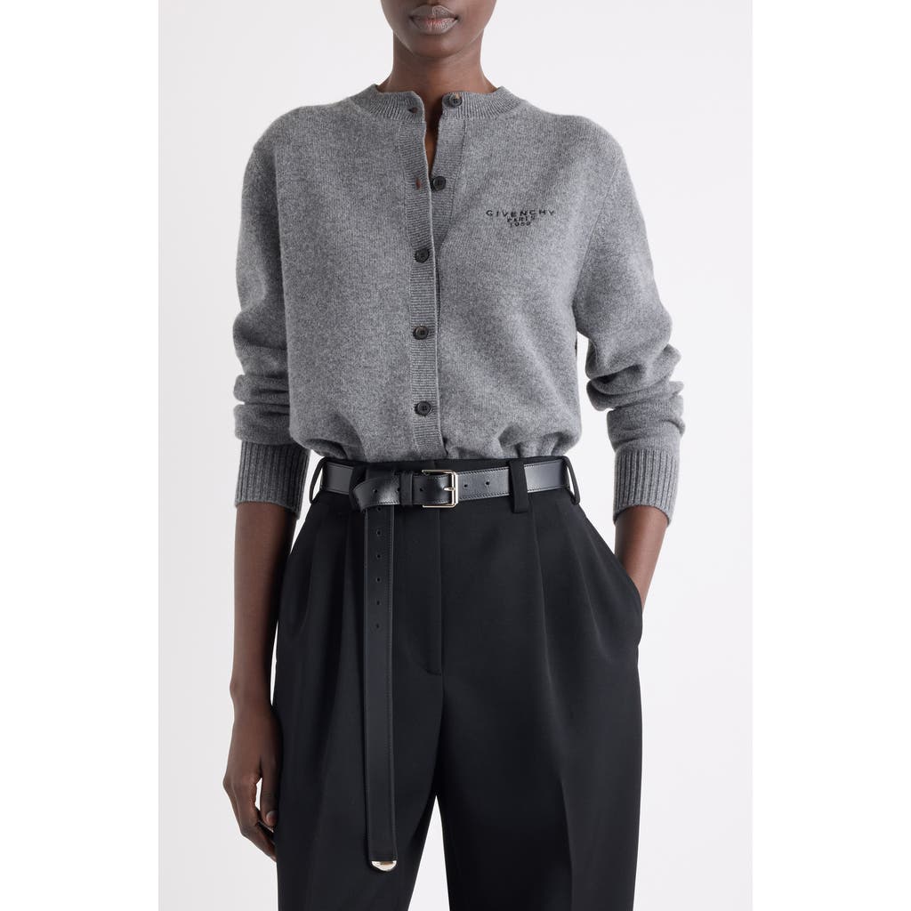 Givenchy Logo Embroidered Wool & Cashmere Cardigan In Gray