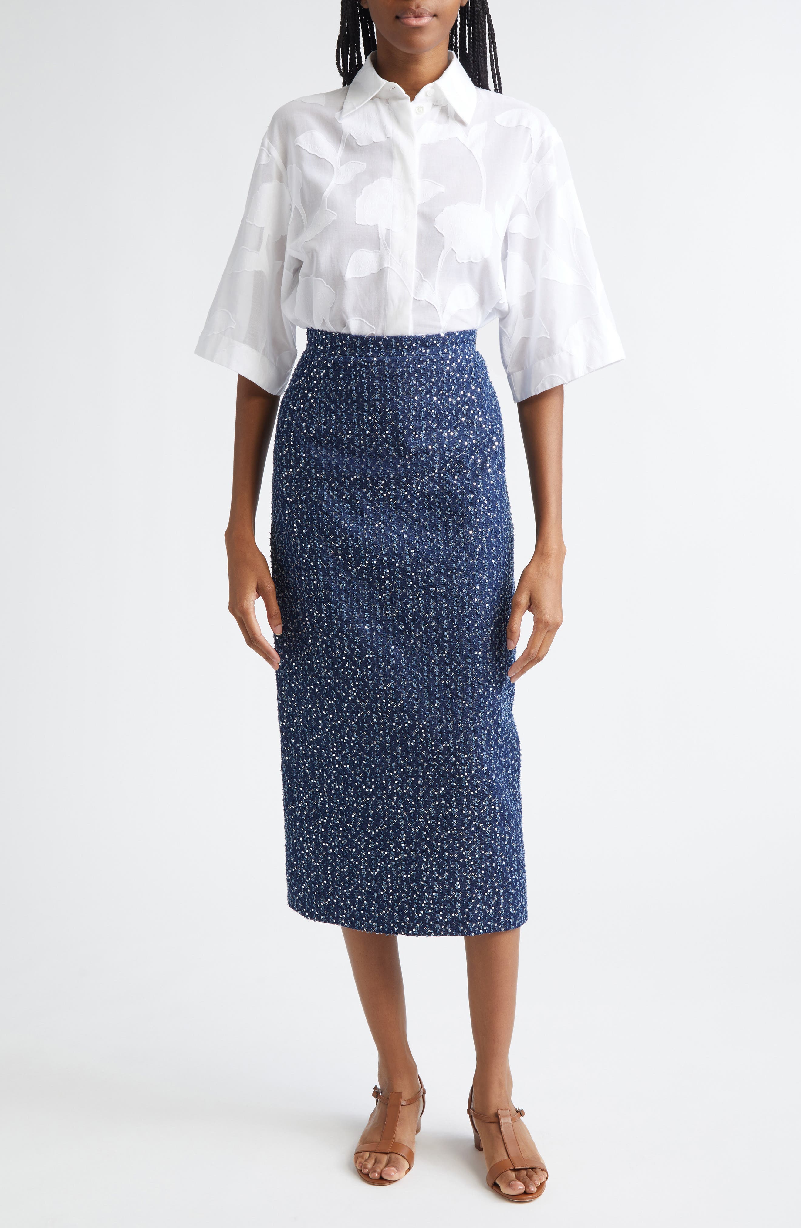Sequin Embellished Pencil Midi Skirt - image 2