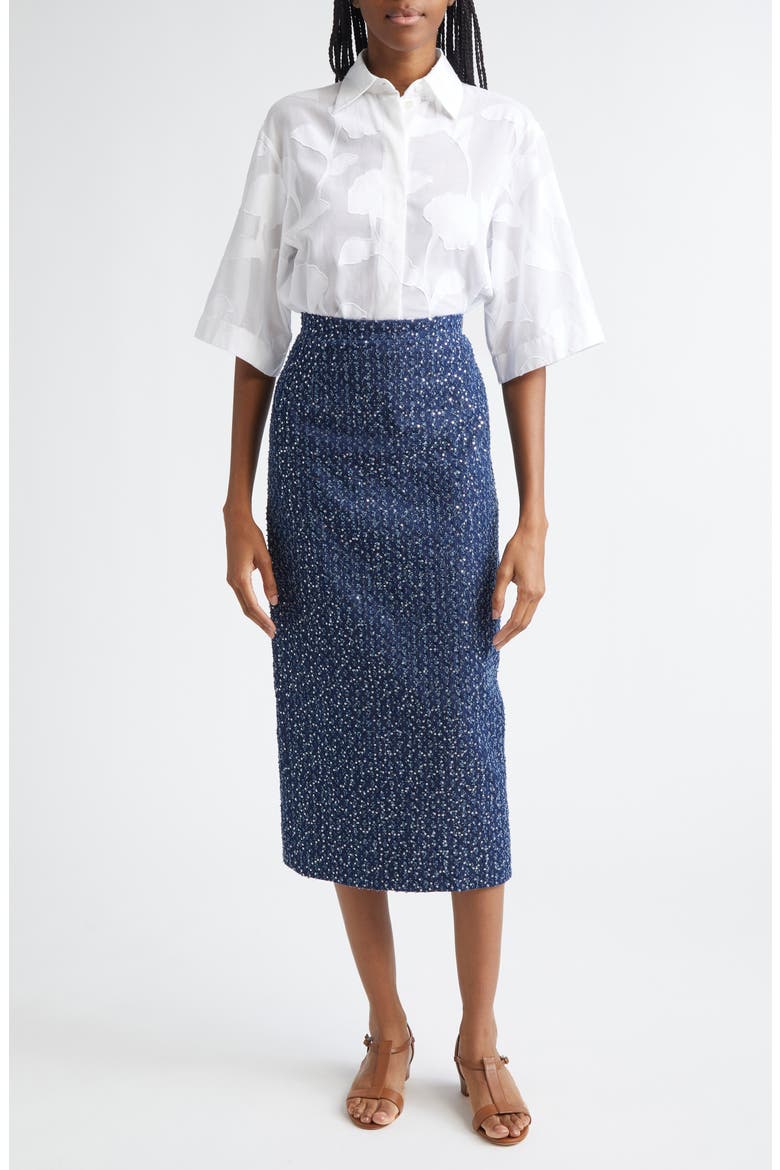 Sequin Embellished Pencil Midi Skirt, Alternate, color, INDIGO/ SILVER