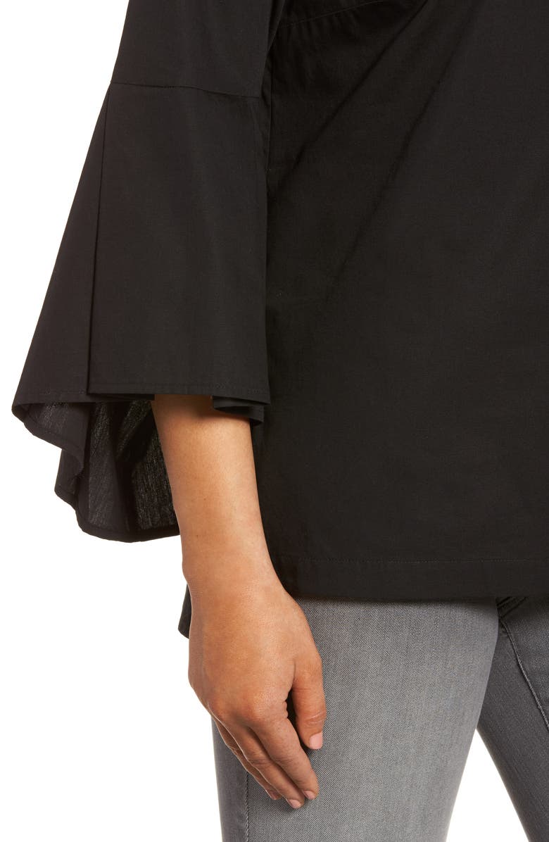 Pleione Ruffle Sleeve Poplin Shirt, Alternate, color, Black