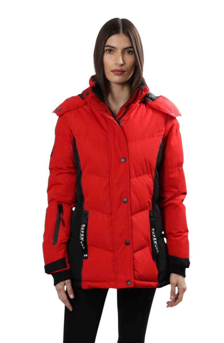 CANADA WEATHER GEAR Women's Hooded Puffer Jacket, Main, color, Red/Black