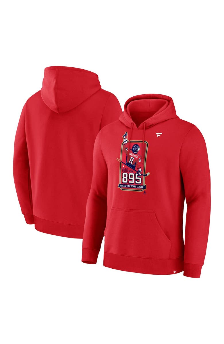 FANATICS Men's Fanatics Alexander Ovechkin Athletic Red Washington Capitals NHL All-Time Leading Goal Scorer 895 Logo Pullover Hoodie, Main, color, Athletic Red