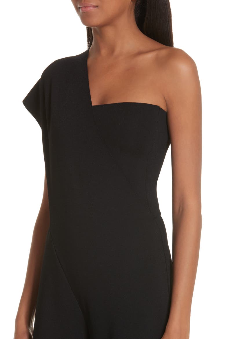 One-Shoulder Wide Leg Knit Jumpsuit, Alternate, color, BLACK