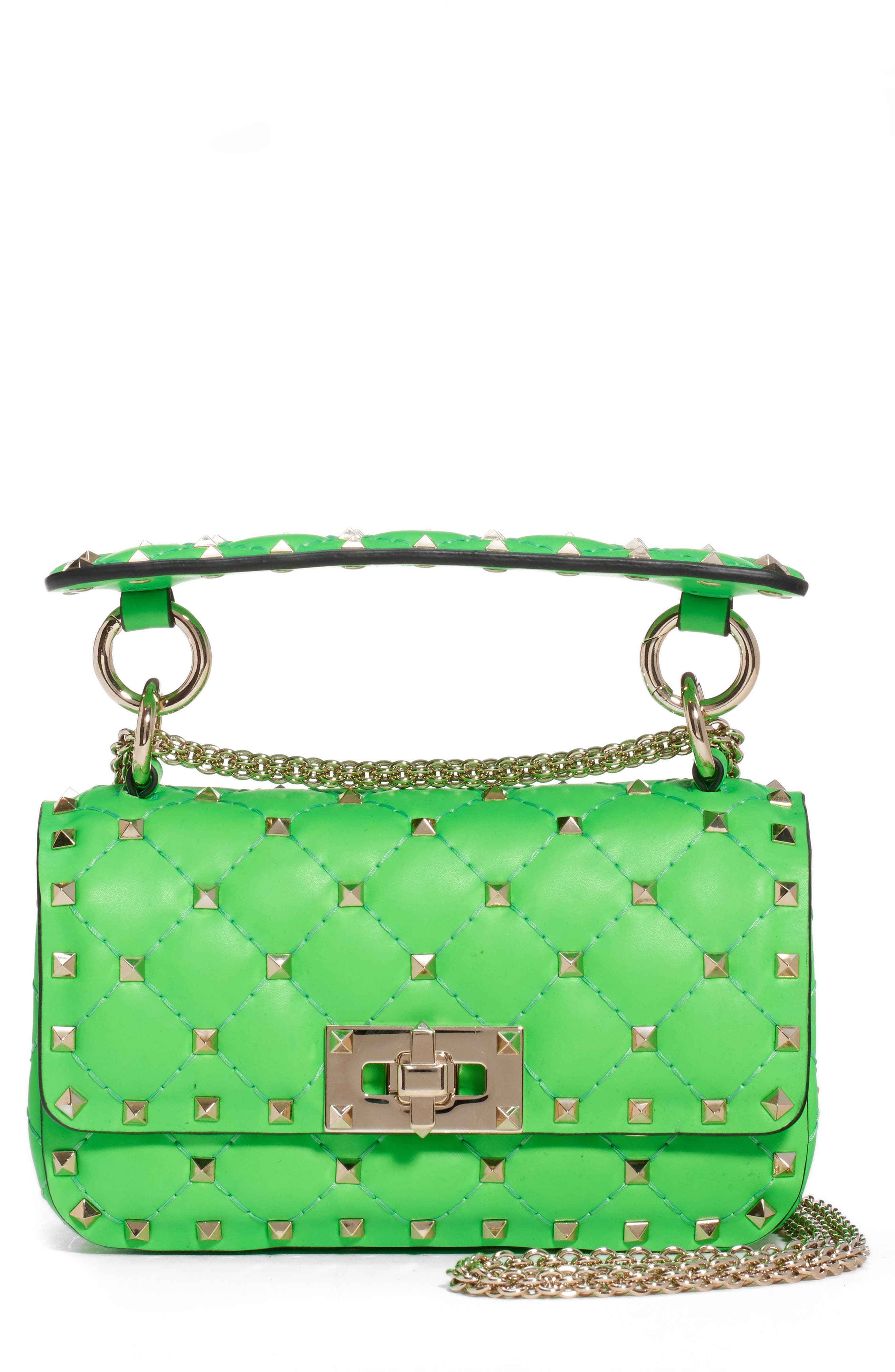 Valentino Garavani Mini Spike It Rockstud Neon Leather Shoulder Bag, Main, color, 