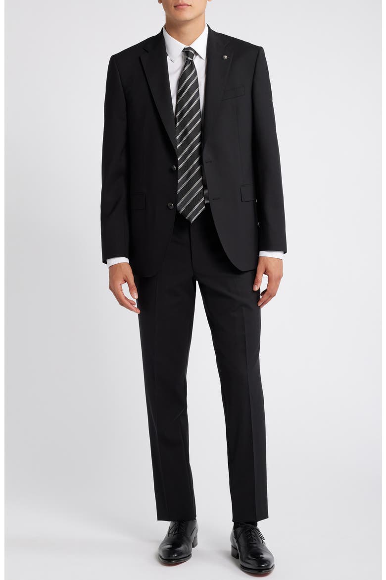 Esprit Solid Stretch Wool Suit, Main, color, BLACK
