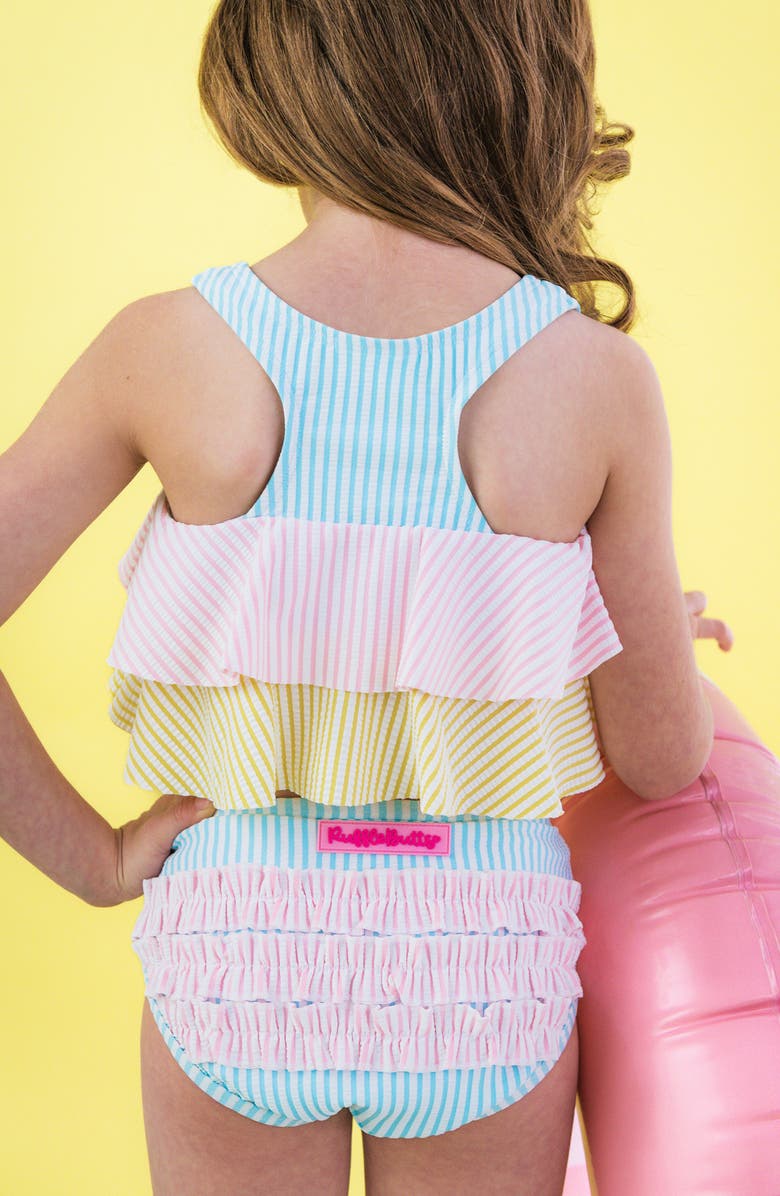 RuffleButts Kids' Seersucker Two-Piece Swimsuit, Alternate, color, Blue Multi