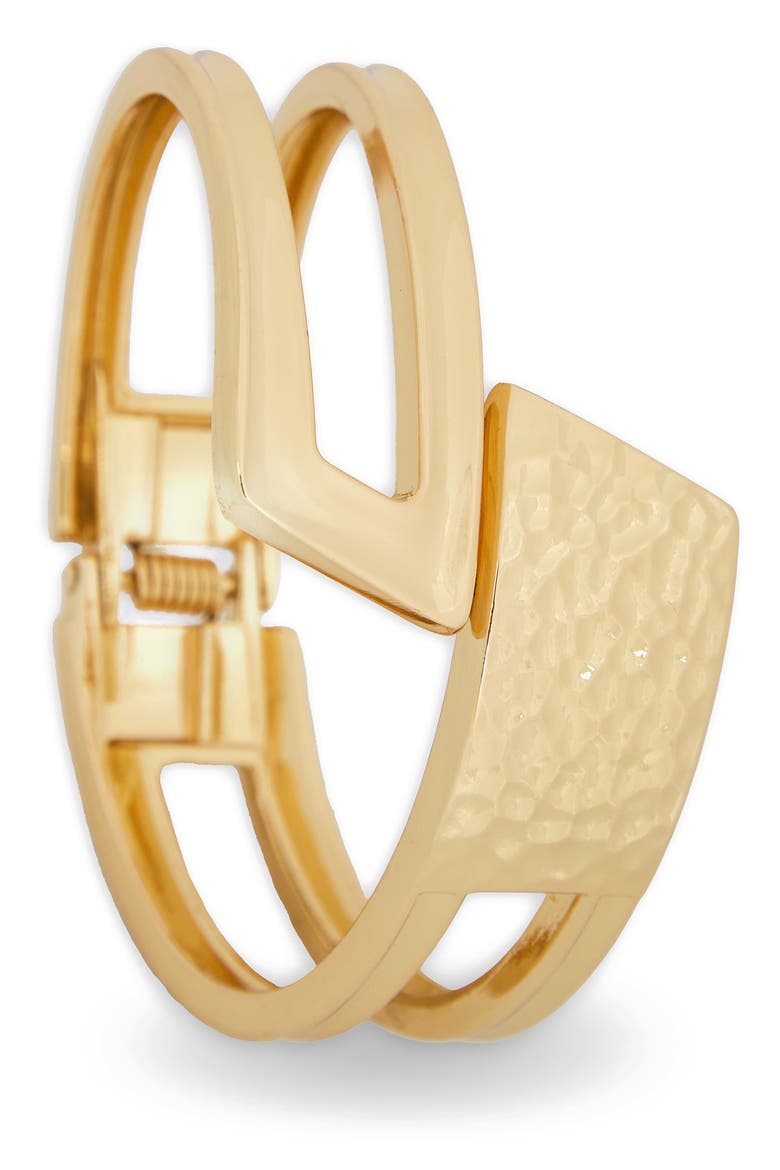 Geometric Hinged Bypass Bracelet, Main, color, GOLD