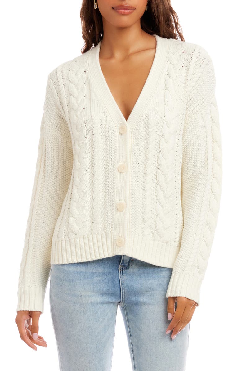 Karen Kane Cable Stitch Cardigan, Main, color, Cream