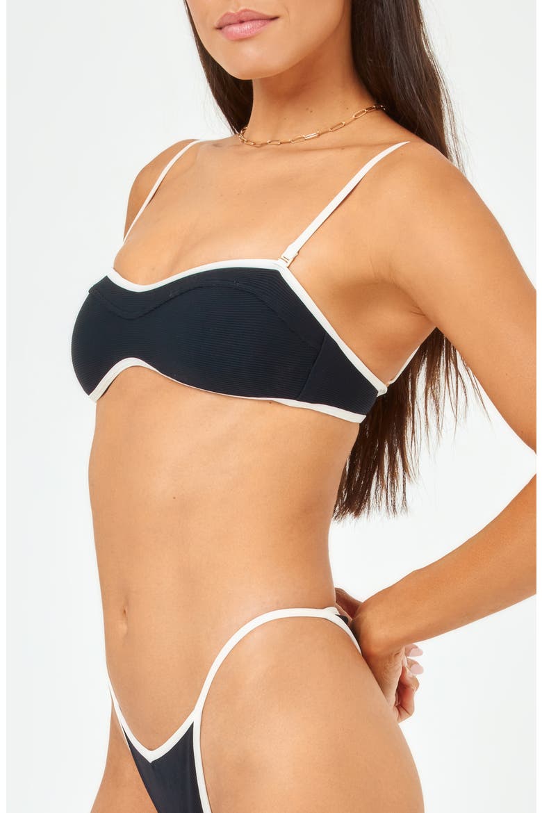 Selena Rib Bikini Top, Alternate, color, BLACK/ CREAM