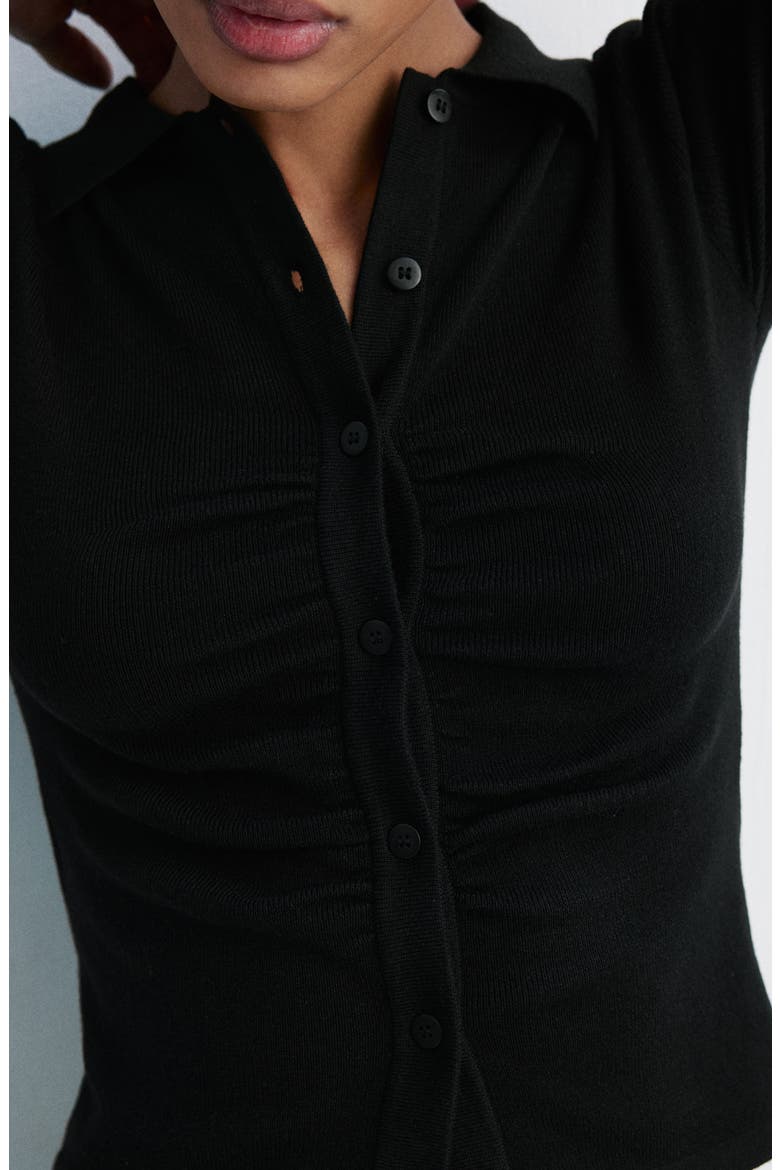 Rib Polo Cardigan, Alternate, color, BLACK