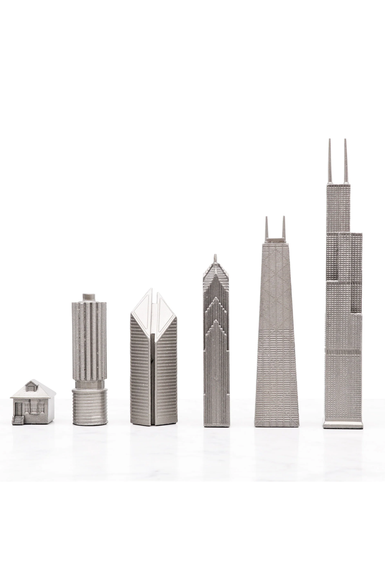 Chess Set Stainless Steel Chicago Edition with Wood Map Board, Alternate, color, Black