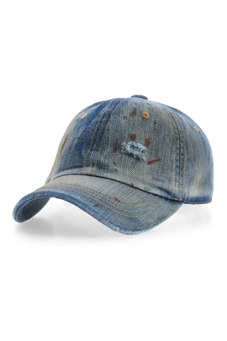 Carliy Trafalgar Ripped Denim Baseball Cap, Main, color, MID BLUE