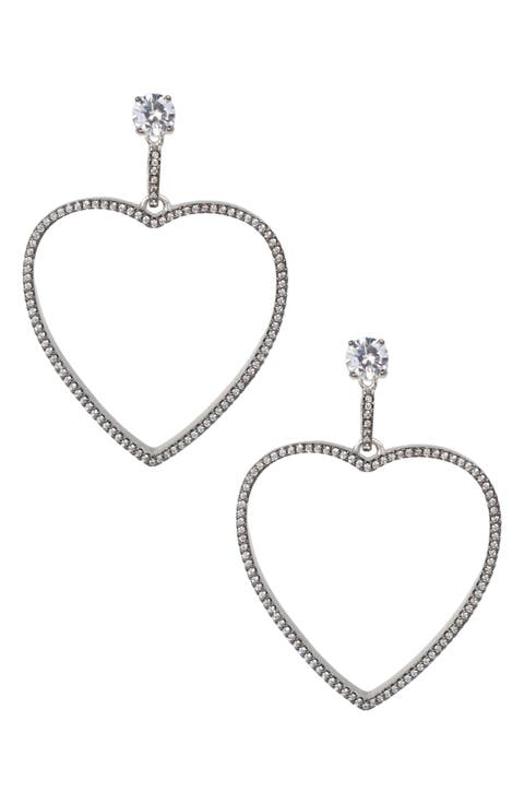 CZ Pavé Open Heart Drop Earrings