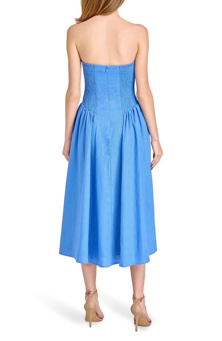 WAYF Giulia Strapless Linen Blend Midi Sundress, Alternate, color, Azure Blue