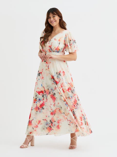 Isabelle Floral Angel Sleeve Maxi Dress