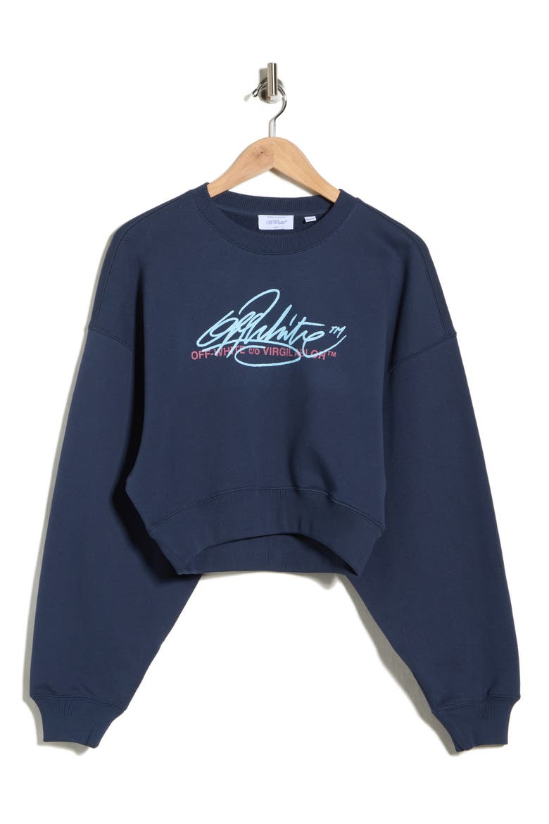 Crop Crewneck Graphic Sweatshirt, Alternate, color, MOOD INDIGO