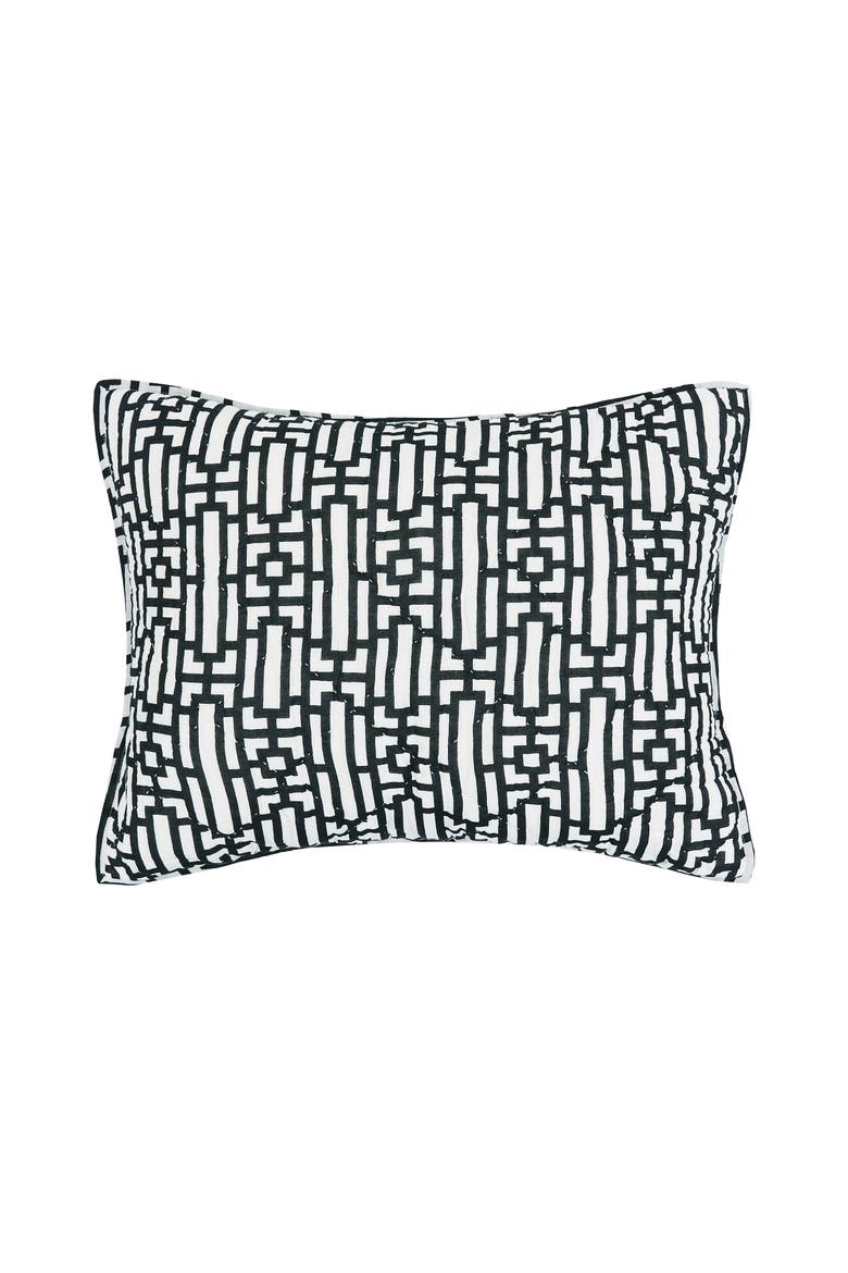 Naya Geometric Cotton Standard Pillow Sham, Main, color, Black