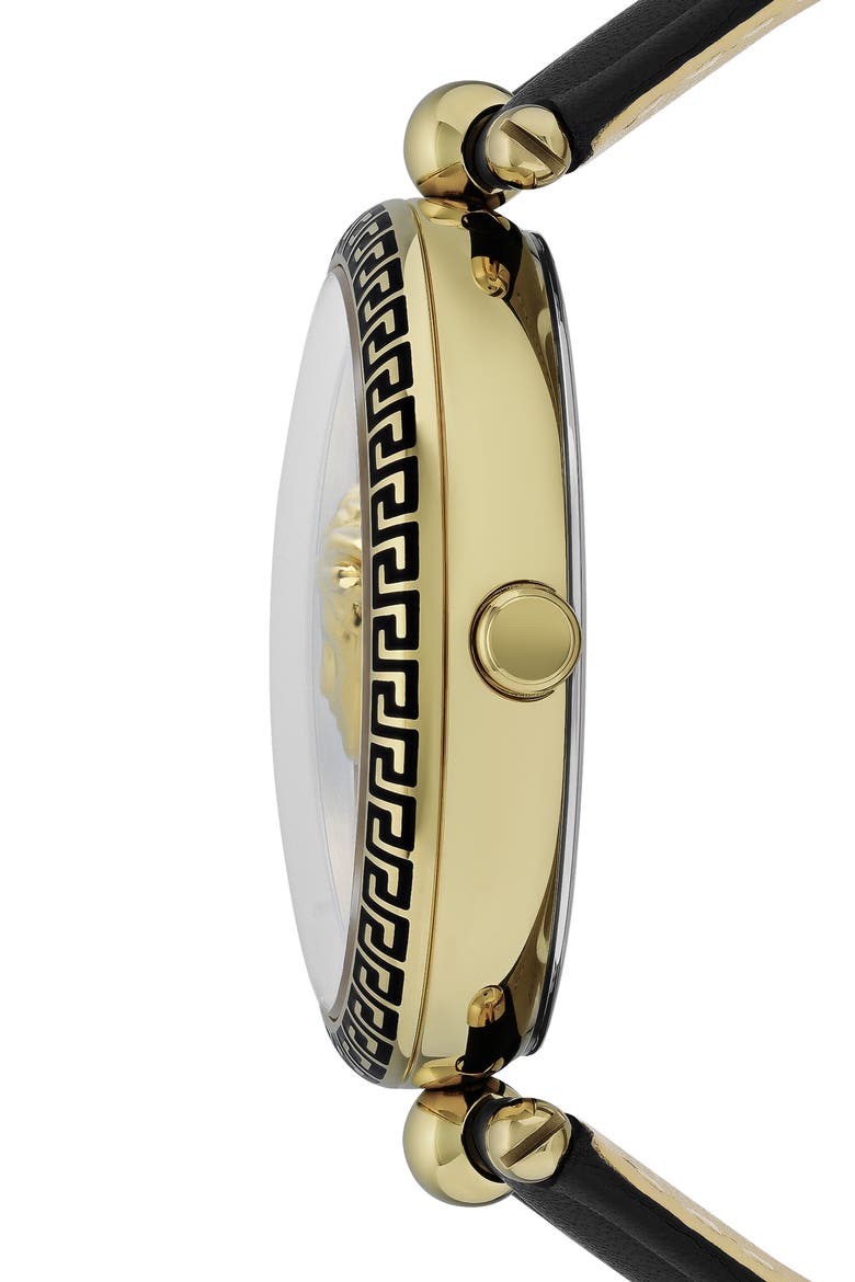 Palazzo Empire Leather Strap Watch, 39mm, Alternate, color, IP YELLOW GOLD