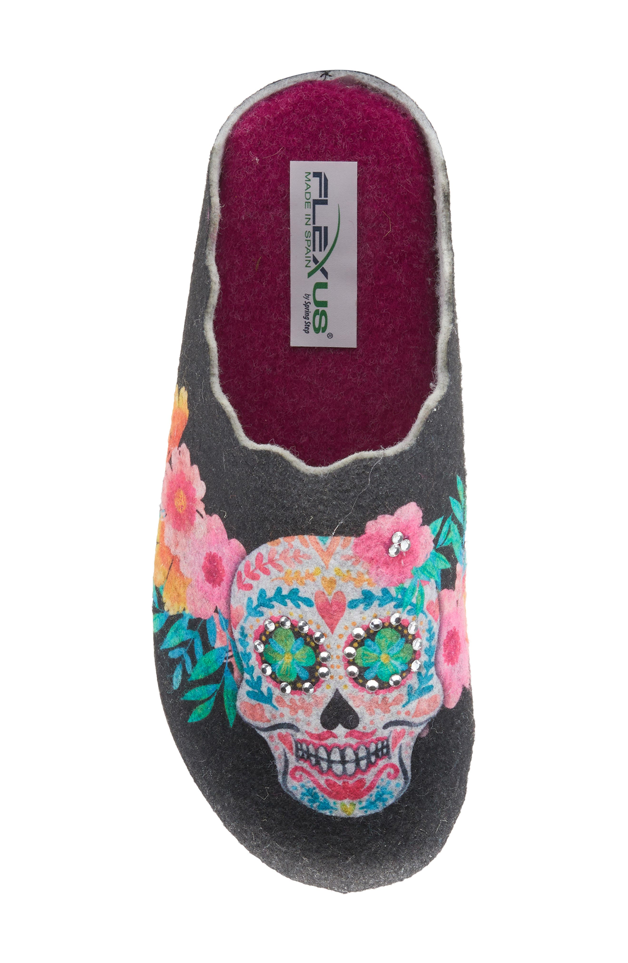 Flexus by Spring Step Sugar Skull Wool Mismatched Slippers, Alternate, color, 