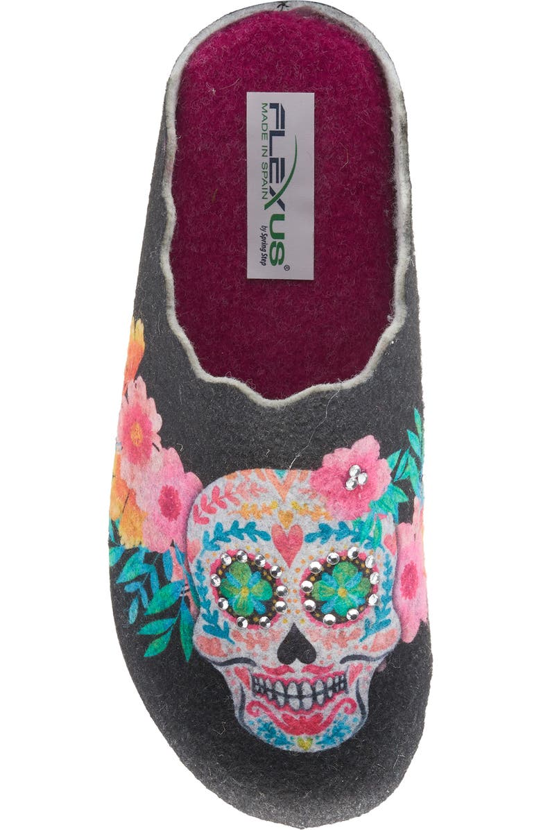 Flexus by Spring Step Sugar Skull Wool Mismatched Slippers, Alternate, color,