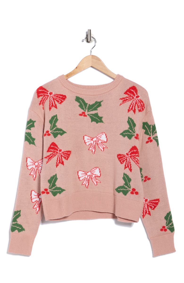 Vigoss Mistletoe Bow Sweater, Alternate, color, Misty Rose