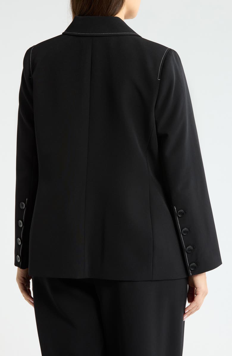 Tahari ASL Topstitch Detail One-Button Blazer, Alternate, color, Black White