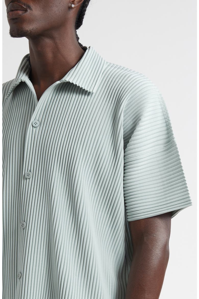 Monthly Colors July Pleated Short Sleeve Button-Up Shirt, Alternate, color, SERICITE BLUE