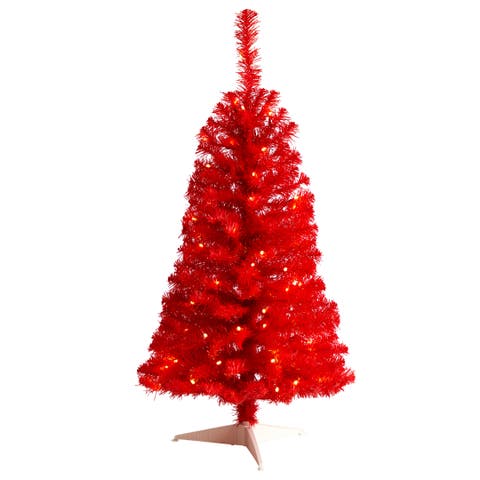 3-ft Red Artificial Christmas Tree with 50 LED Lights and 118 Bendable Branches