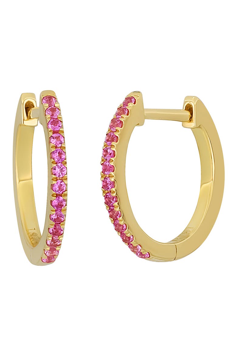 El Mar Huggie Hoop Earrings, Main, color, 18K YELLOW PINK SAPPHIRE