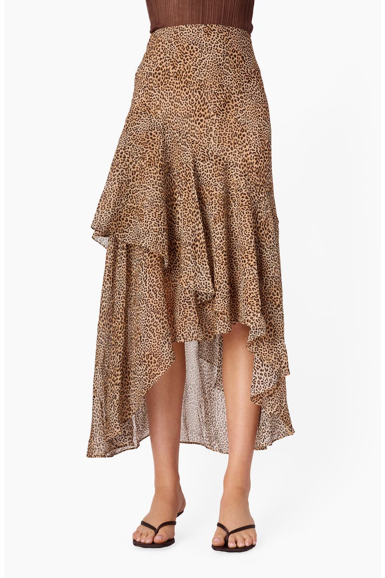 Yazmeena Asymmetric Ruffle Chiffon Skirt, Main, color, LEOPARD