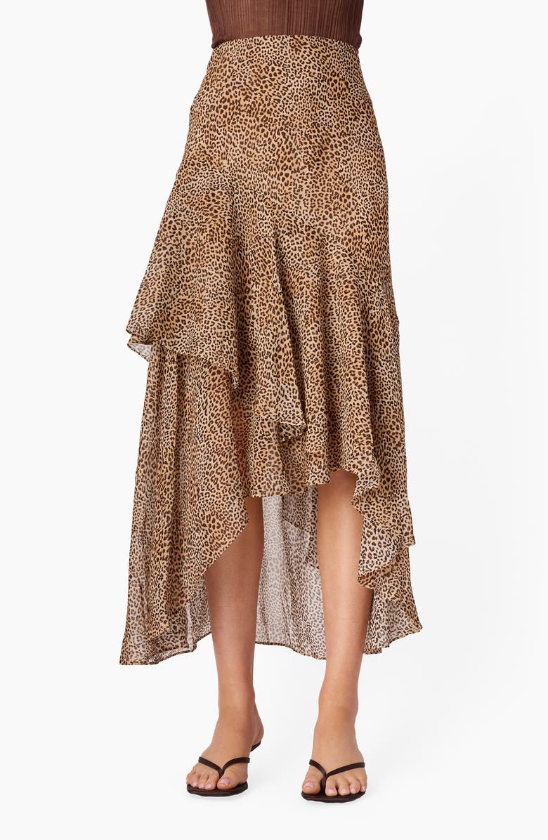 CAMI NYC Yazmeena Asymmetric Ruffle Chiffon Skirt, Main, color, Leopard