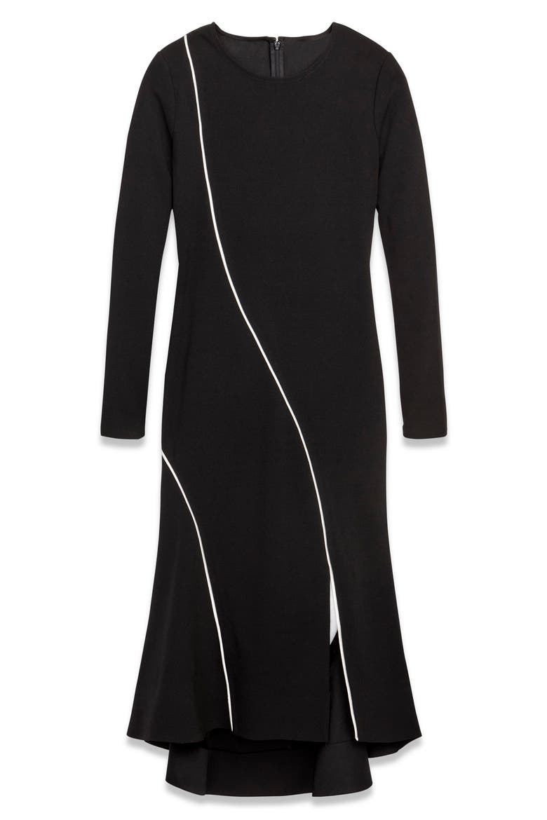 Piping Detail Side Slit Midi Dress, Alternate, color, BLACK