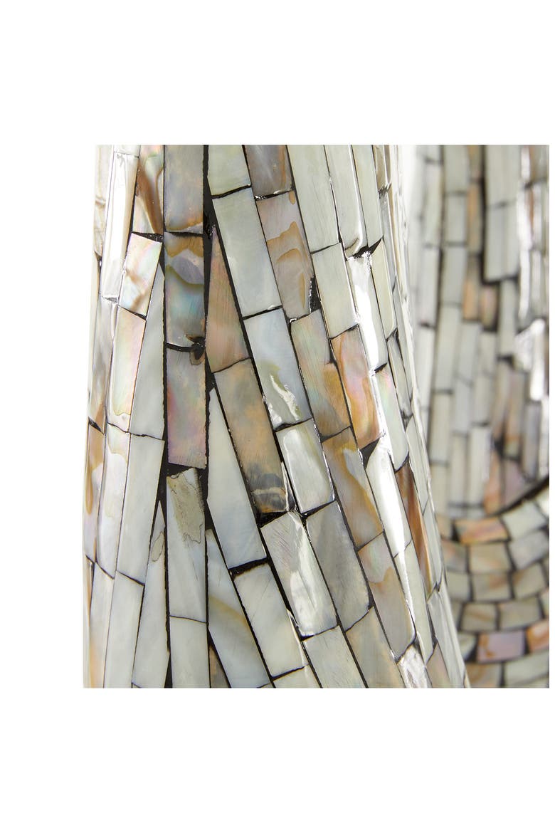 Gray Mother of Pearl Swirl Abstract Sculpture with Black Base, Alternate, color, GREY