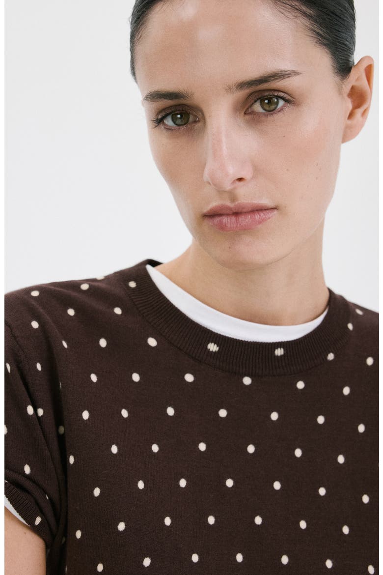 Polka Dot Short Sleeve Sweater, Alternate, color, CHOCOLATE
