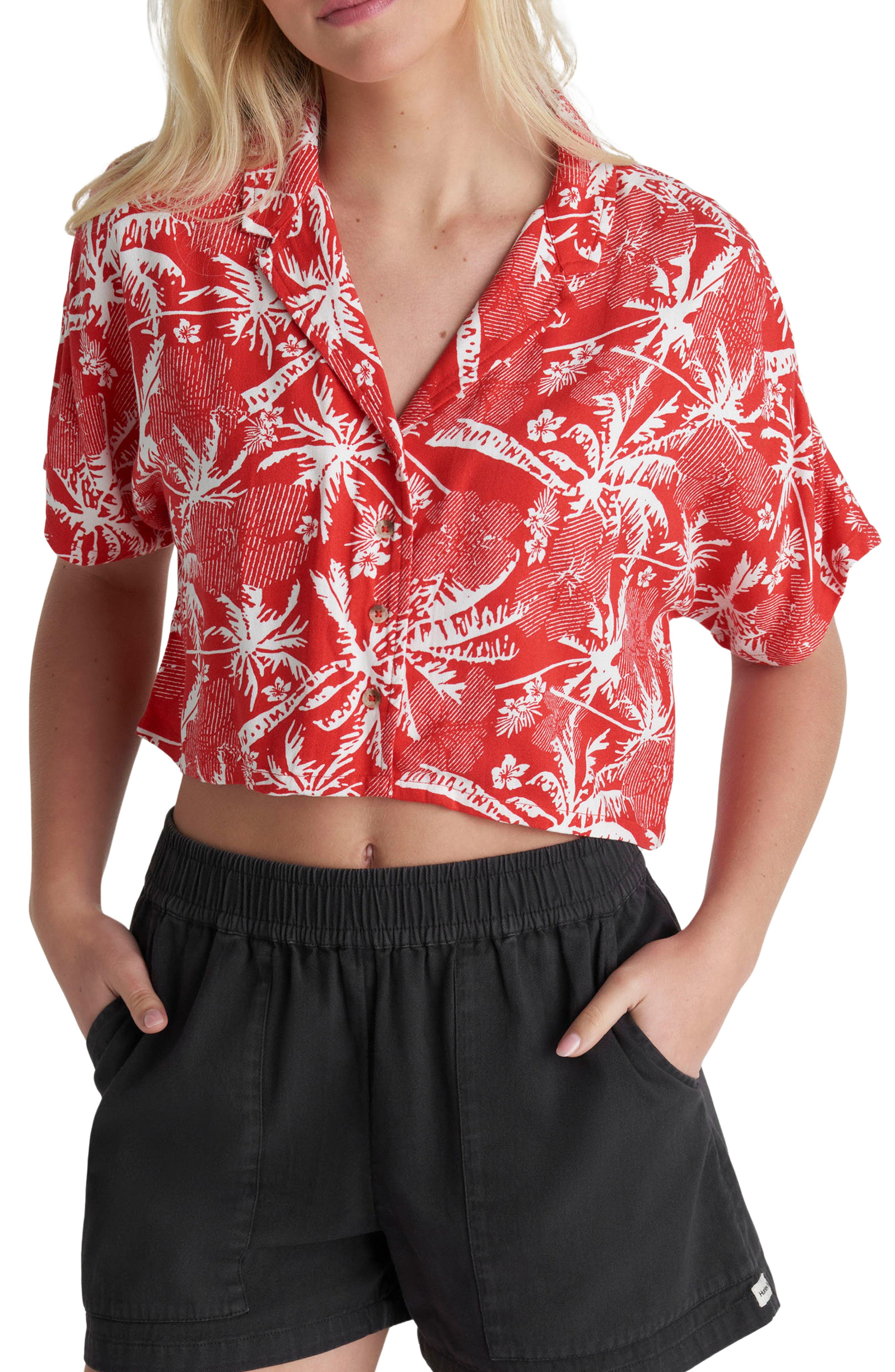 Hurley Getaway Island Print Crop Camp Shirt
