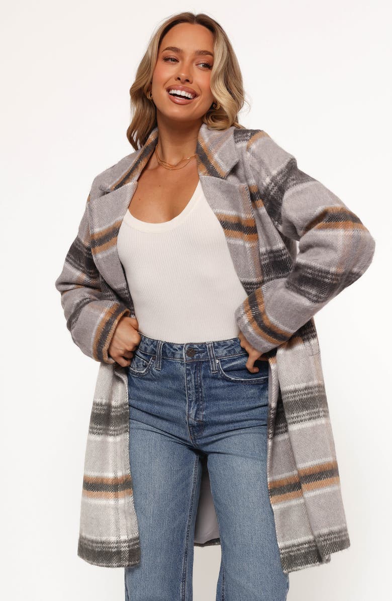 Petal & Pup Zella Plaid Double Breasted Coat, Alternate, color, Grey Multi