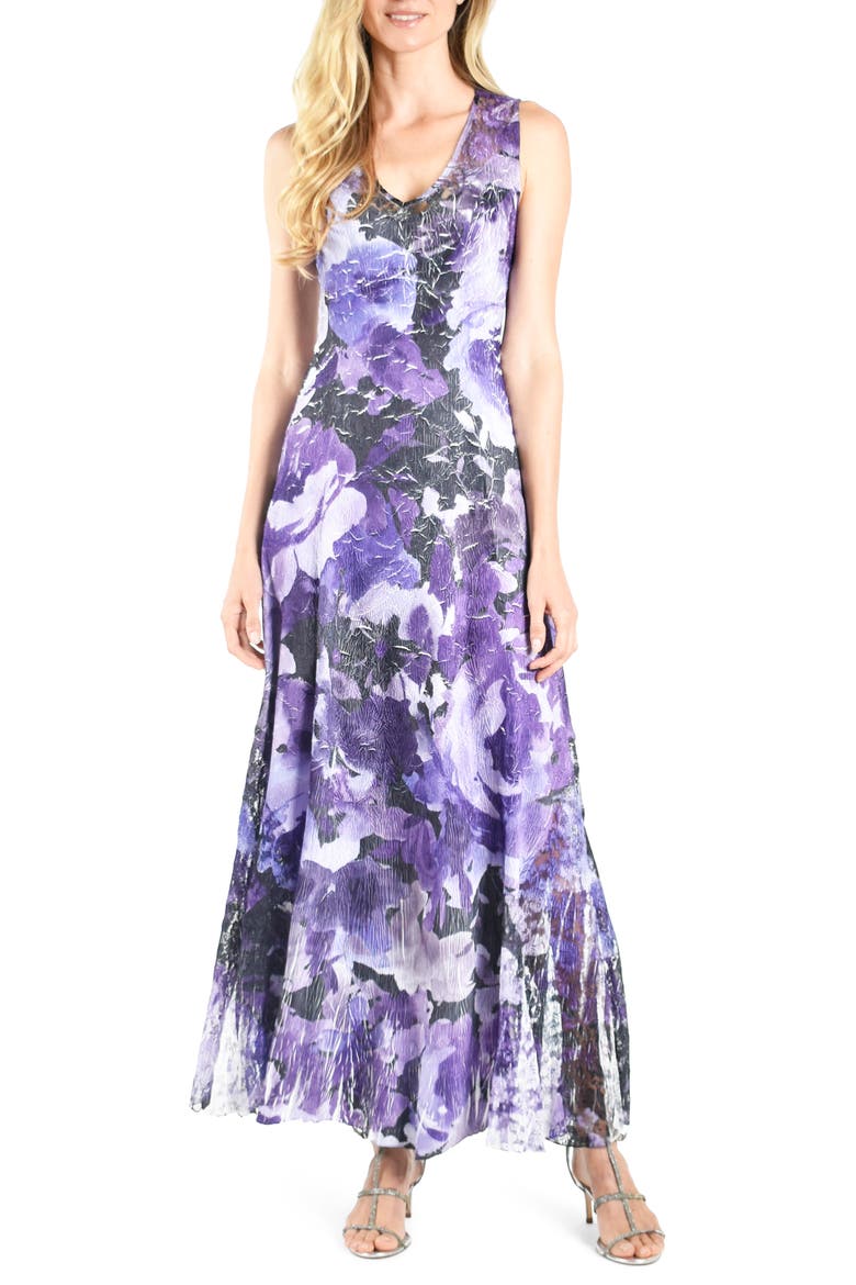 Floral Lace-Up Back Chiffon & Charmeuse Gown, Main, color, AMETHYST ROSE